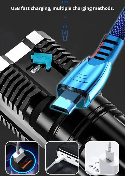 Lampe de poche led rechargeable usb avec 4 faisceaux – lumière puissante et design