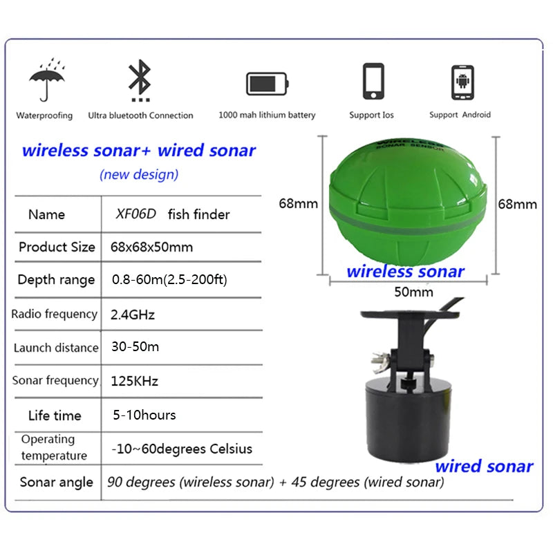 Détecteur de poisson Intelligent, capteur Sonar, Bluetooth, Android