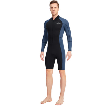 Combinaison Shorty en néoprène à manches longues pour homme, lyJean-à fermeture éclair avant, étanche aux UV, plongée sous-marine, plongée en apnée, natation, surf, 1.5mm