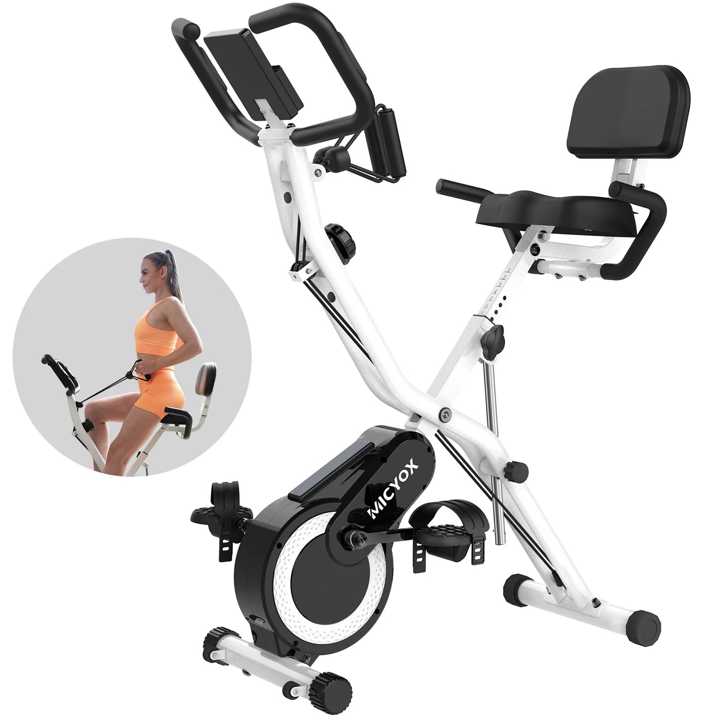 Vélo Pliable avec Affichage Numérique, Détection de la Fréquence Cardiaque, Vélos d'Exercice de Fitness, 3 en 1,Micyox