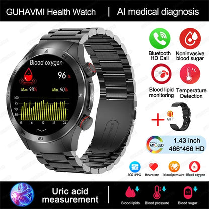 Montre intelligente de sport de santé, professionnelle, luxe, mesure sucre dans le sang, lipides, acide urique, pression artérielle, appel BT, montre intelligente, haute qualité