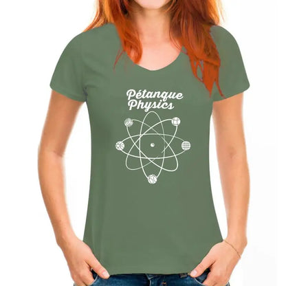 Green t-shirt with pétanque physics print for men and women.