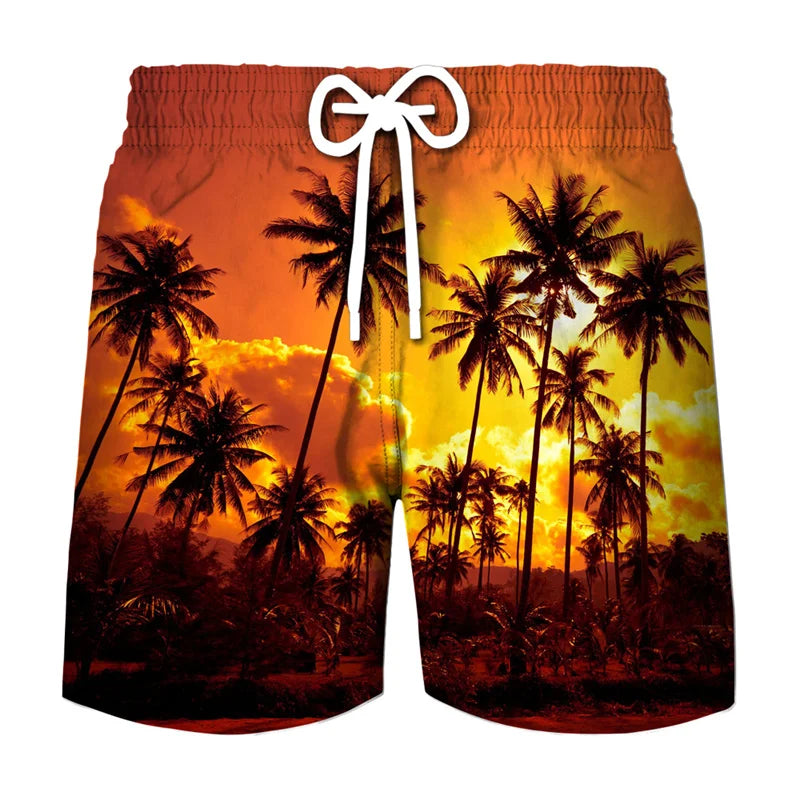 Short de plage hawaïen, imprimé 3D tropical, plage, décontracté et stylé