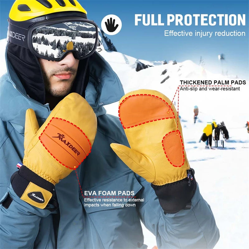 Gants d'hiver imperméables en cuir pour ski, motoneige, cyclisme, neige