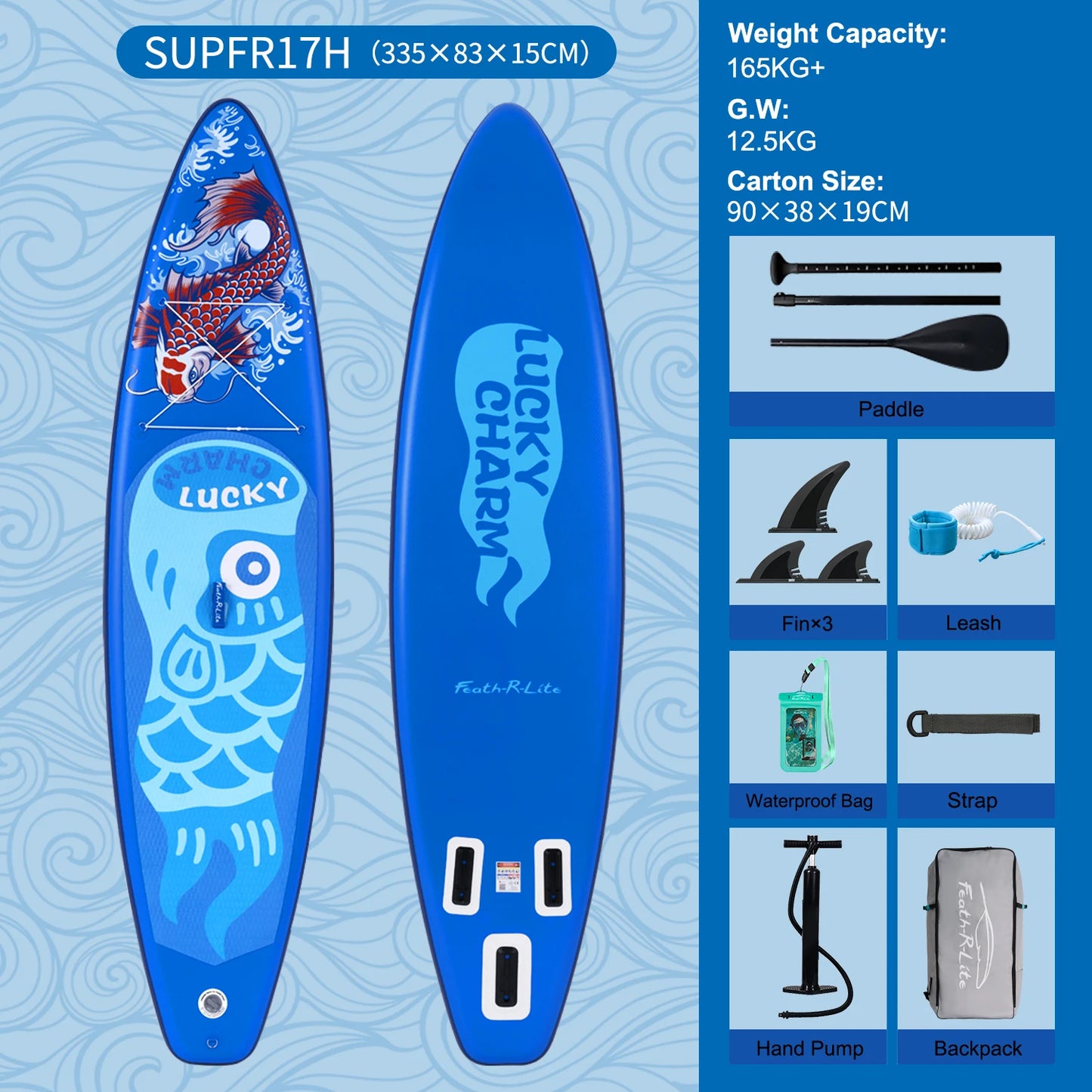 Planche de paddle gonflable FunWater 335 x 83 x 15 cm, surf antidérapante, pour sports nautiques, charge maximale de 150 kg, haute qualité