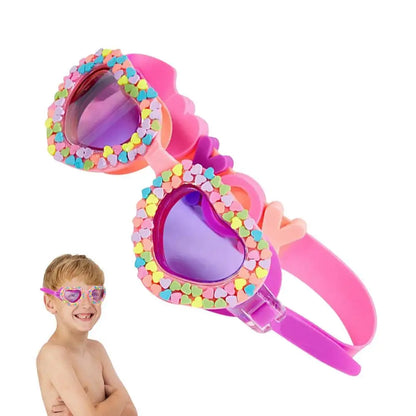 Lunettes de natation d'été étanches en forme de cœur, en silicone UV, anti-buée, lunettes de piscine pour les tout-petits et les enfants