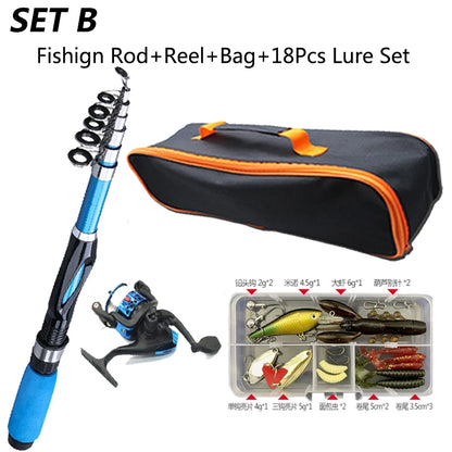 Kit complet de pêche télescopique avec moulinet de filature en mer, ensemble de leurres, sac d'accessoires