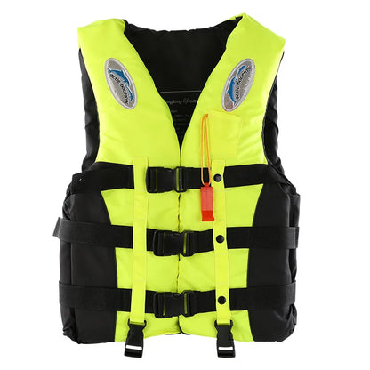 Gilet de sauvetage en polyester trempé pour adultes et enfants, veste de survie à flottabilité réglable avec sifflet