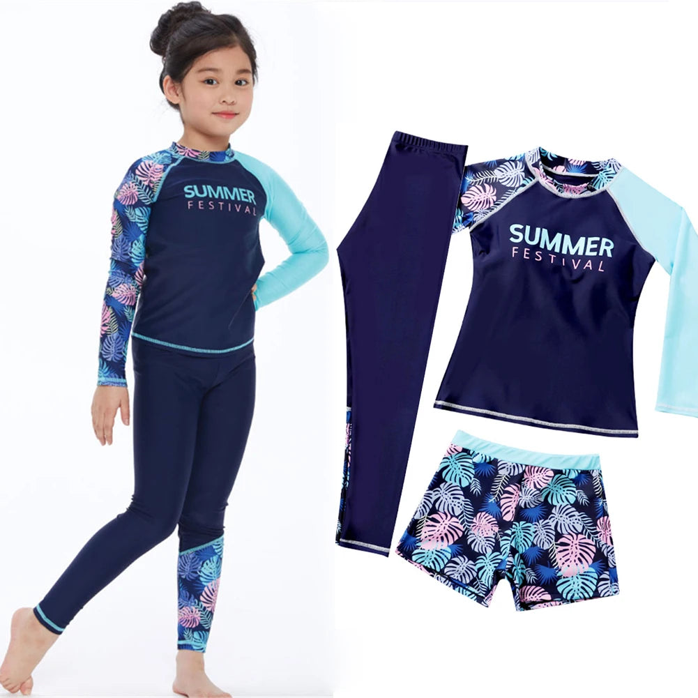 Combinaison de natation à manches longues pour adultes, maillots de bain à séchage rapide, pantalons de bain et shorts, combinaisons de plongée, combinaisons de natation, garçons, filles, femmes, 3 pièces