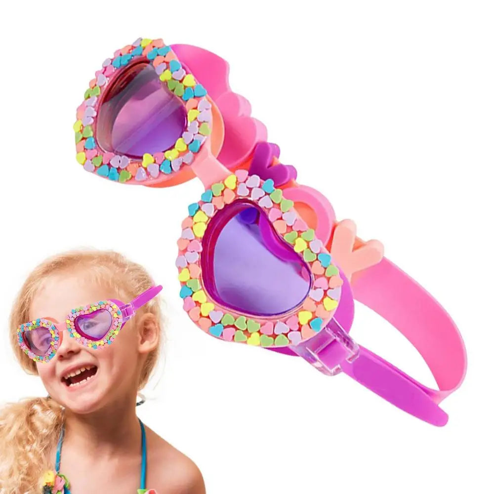 Lunettes de natation d'été étanches en forme de cœur, en silicone UV, anti-buée, lunettes de piscine pour les tout-petits et les enfants