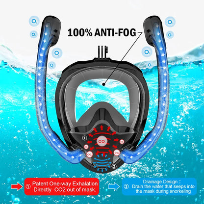 Masque de compétitivité intégral en silicone, vue de gardien à 180 °, dessus sec, lunettes de plongée en apnée, lunettes de natation avec 2 tubas, anti-buée, anti-lumière