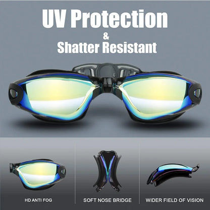 Lunettes de natation étanches pour adultes, lunettes de piscine, lunettes anti-buée, lunettes optiques avec bouchons d'oreille, protection UV, hommes et femmes