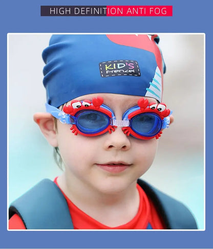 Lunettes de plongée réglables en forme de crabe rouge pour enfants, lunettes de natation étanches, anti-buée