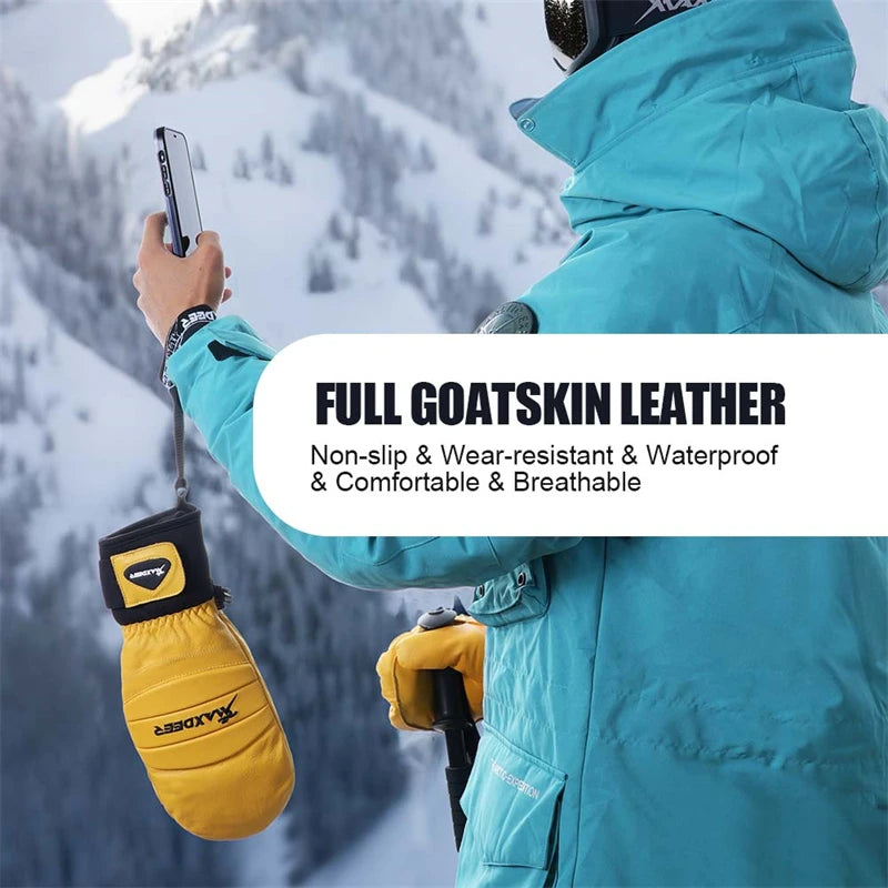 Gants d'hiver imperméables en cuir pour ski, motoneige, cyclisme, neige