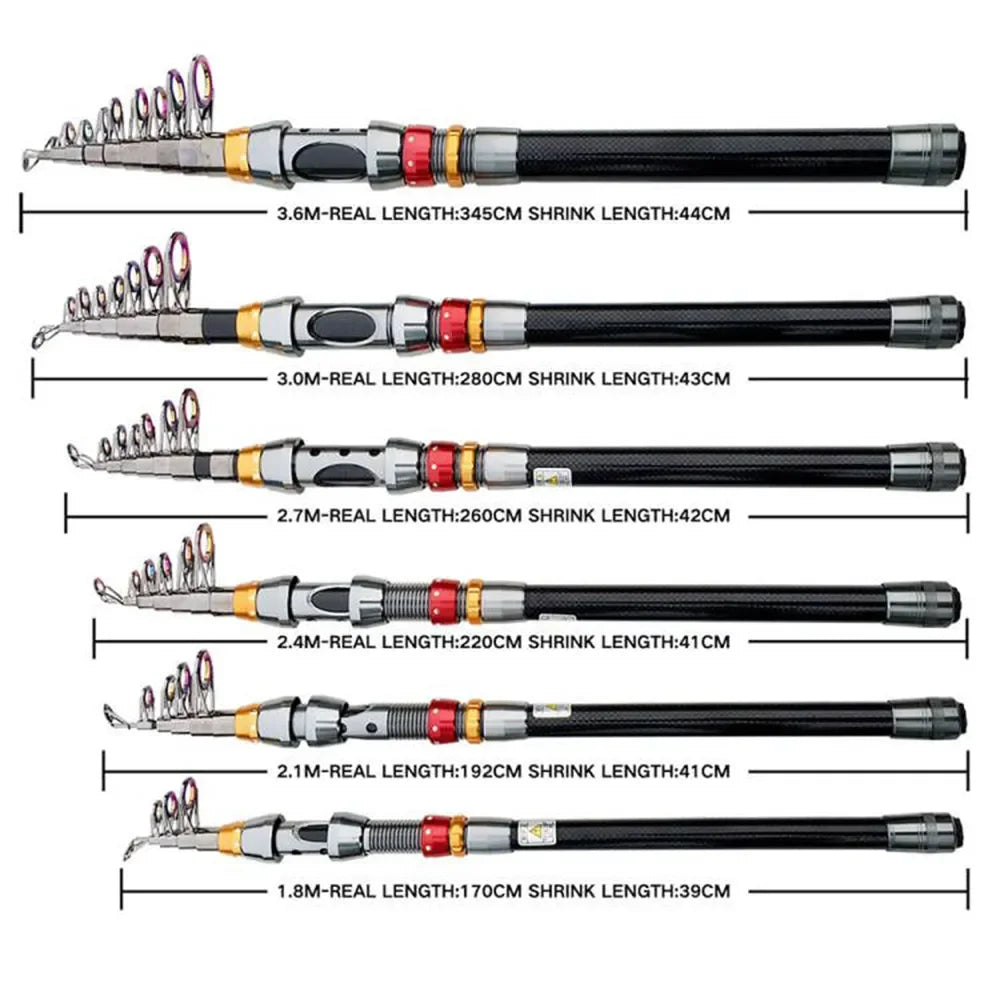 Canne à Pêche Télescopique, Kit de Moulinet en Fibre de Carbone, , 1.8-3.6m