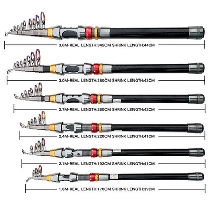 Canne à Pêche Télescopique, Kit de Moulinet en Fibre de Carbone, , 1.8-3.6m