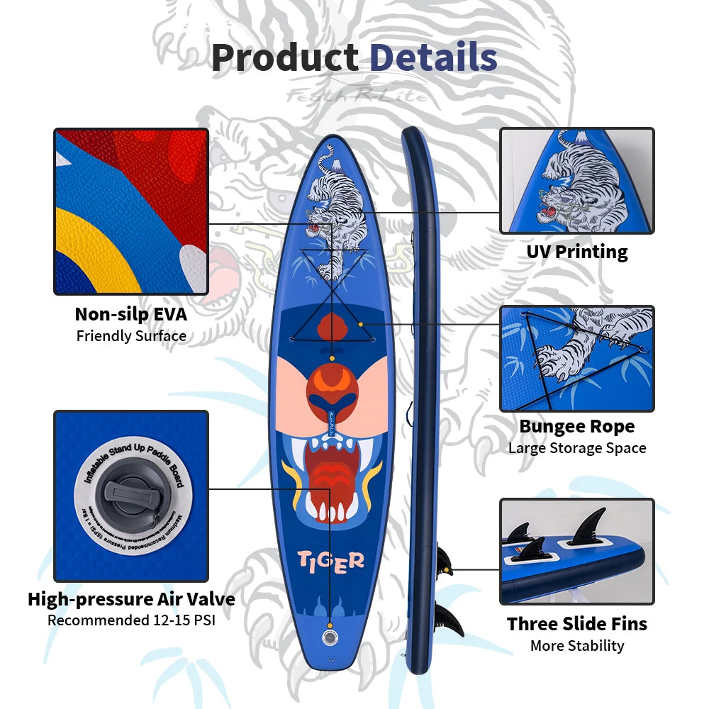 Planche de paddle gonflable FunWater 335 x 83 x 15 cm, surf antidérapante, pour sports nautiques, charge maximale de 150 kg, haute qualité