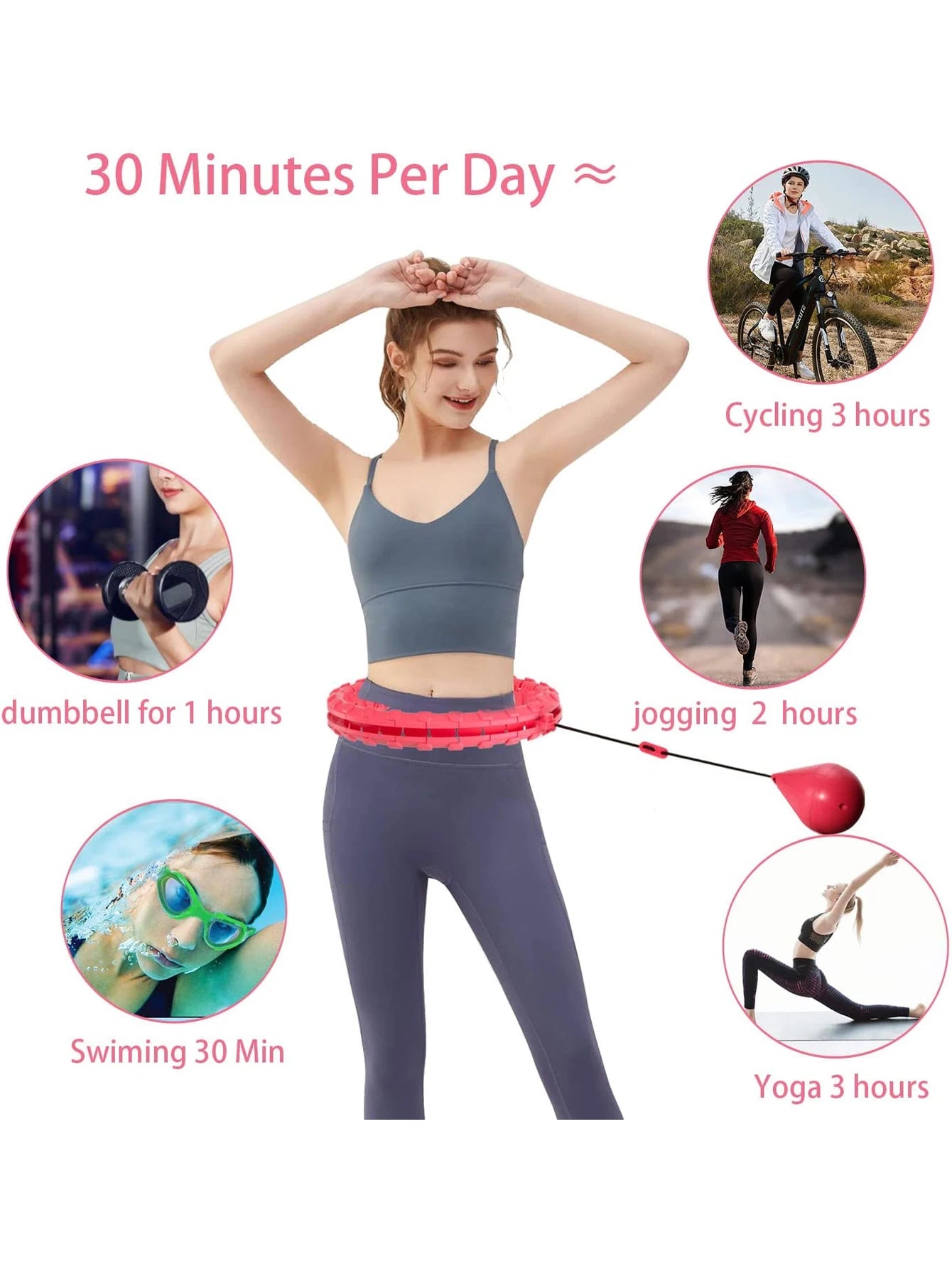 Cerceaux lestés Hula Circle pour adultes, cardio, perte de poids, grande taille pour adultes, exercice intelligent 2 en 1, réglable avec nœuds détachables