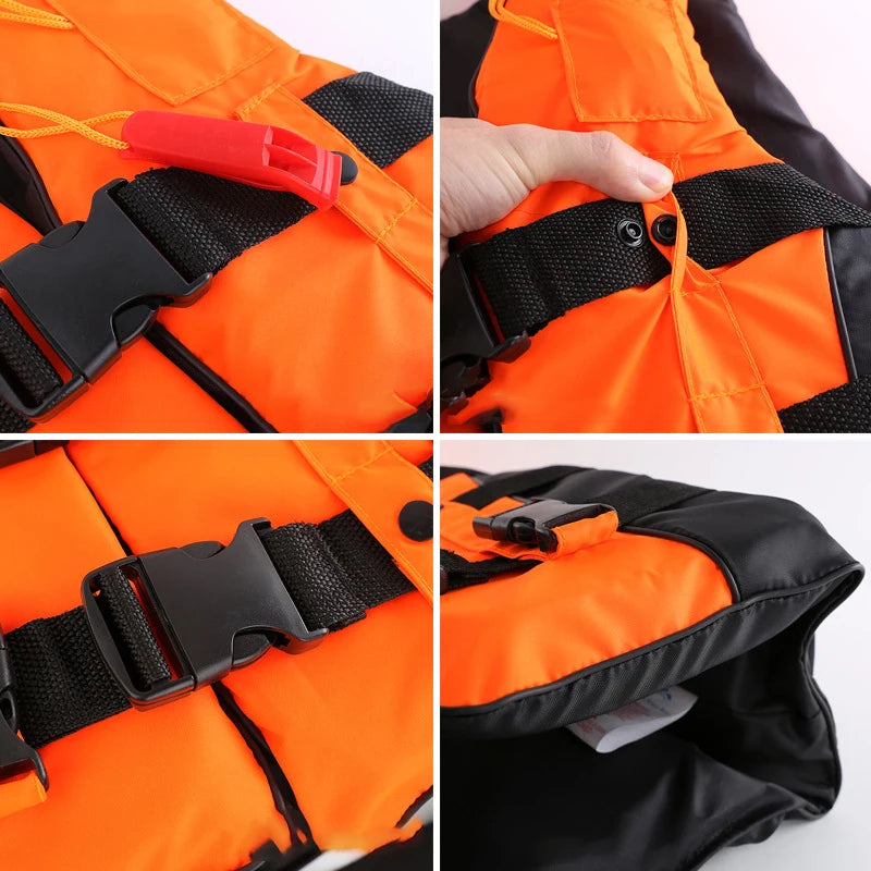 Gilet de sauvetage en polyester trempé pour adultes et enfants, veste de survie à flottabilité réglable avec sifflet