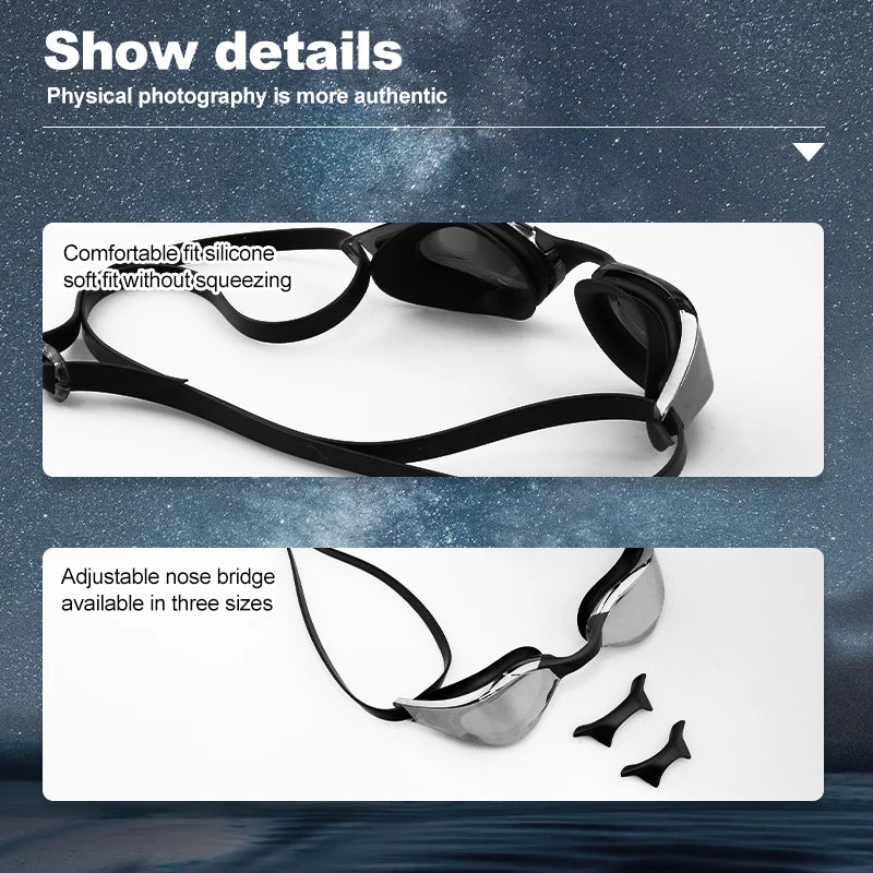 Lunettes de natation plaquées argent pour femmes et adultes, unisexe, anti-buée, course, PHMAX