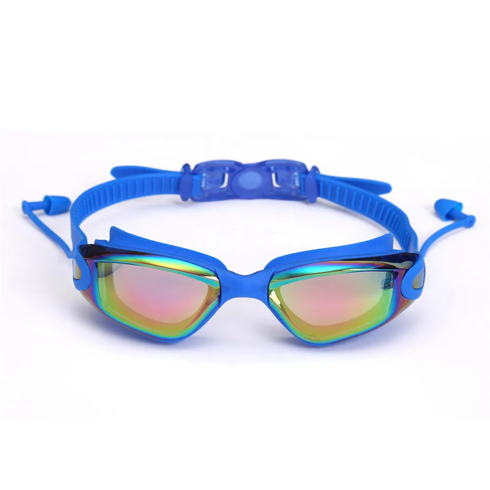 Lunettes de natation professionnelles antibuée pour adultes, design, avec bouchons d'oreilles, pince-nez, galvanoplastie, en Silicone