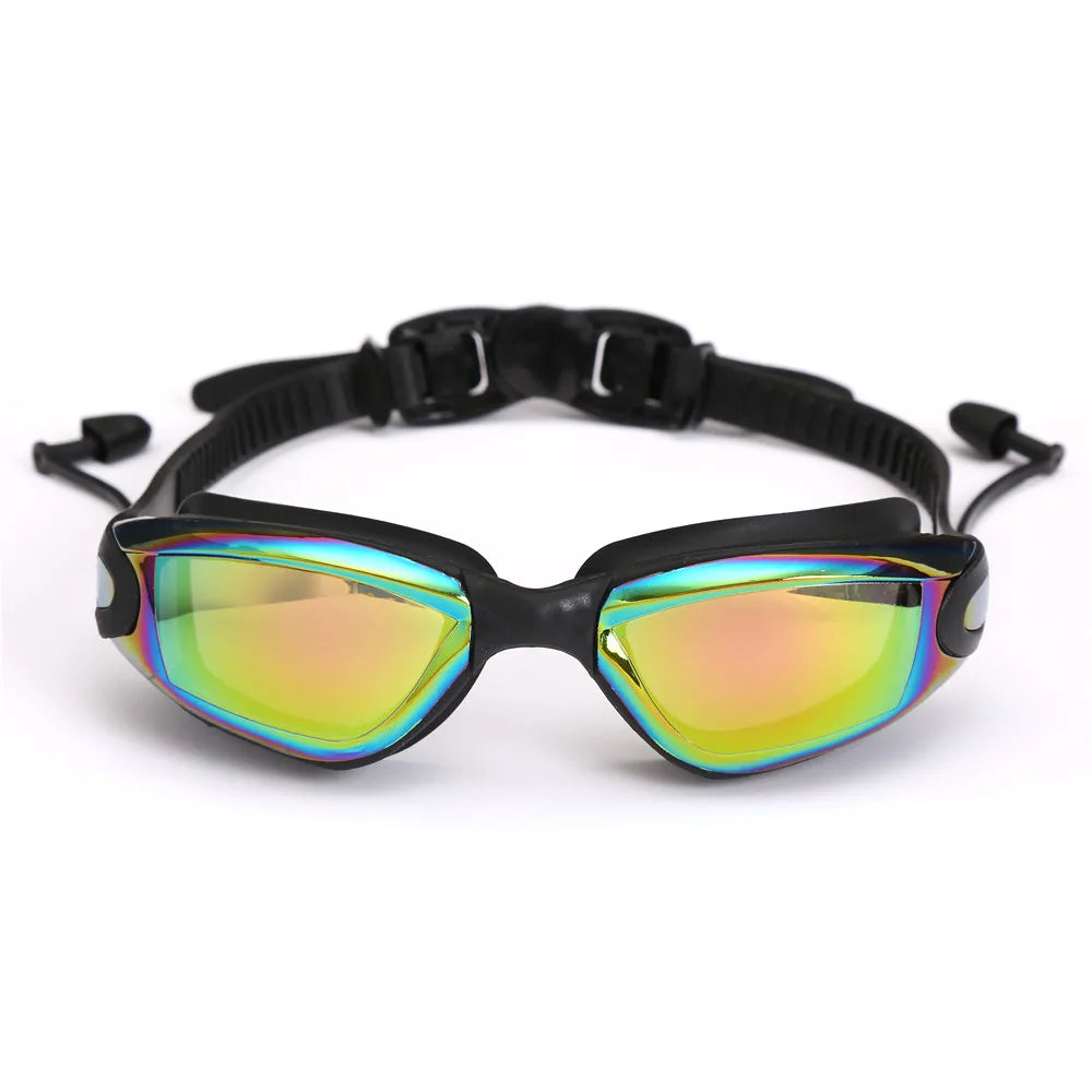 Lunettes de natation professionnelles antibuée pour adultes, design, avec bouchons d'oreilles, pince-nez, galvanoplastie, en Silicone