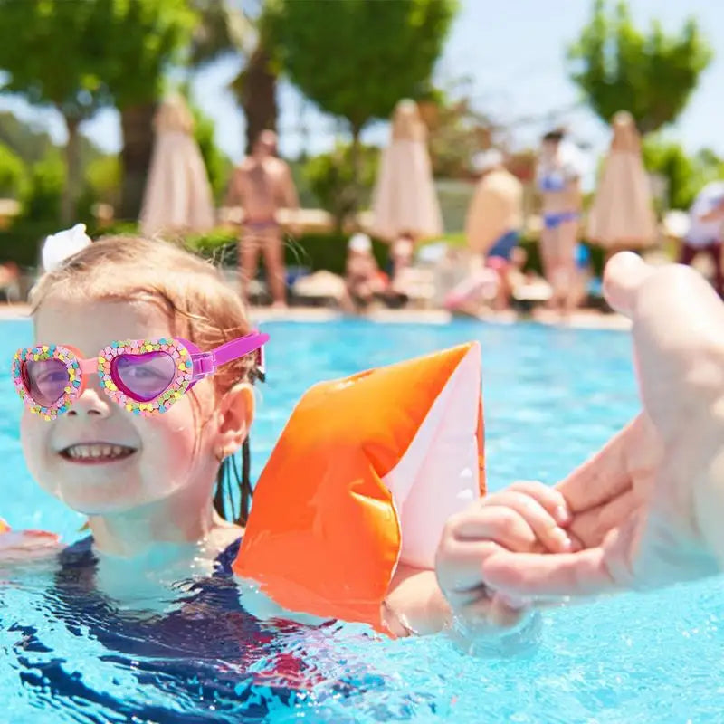 Lunettes de natation d'été étanches en forme de cœur, en silicone UV, anti-buée, lunettes de piscine pour les tout-petits et les enfants