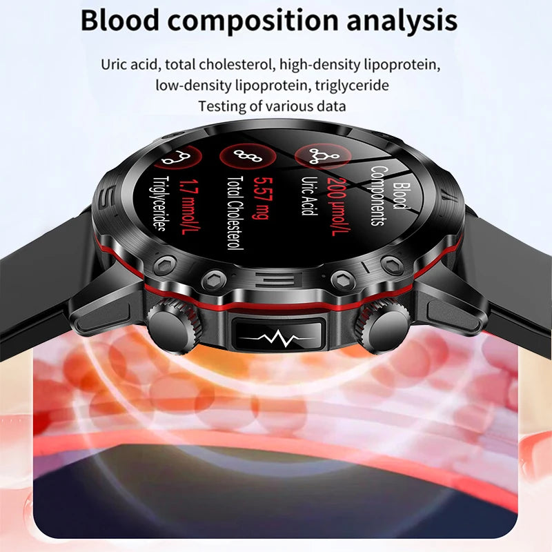 Montre intelligente de sport professionnelle, luxe, mesure sucre dans le sang, lipides, acide urique, pression artérielle, appel BT, montre intelligente, appel bluetooth, haute qualité